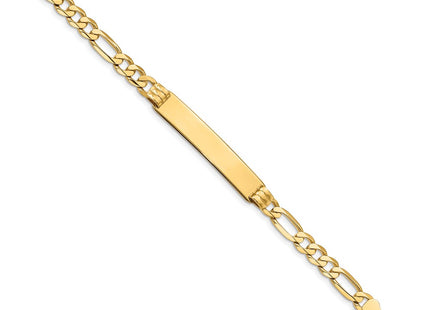 14k Polished Solid Chain/Solid Plate Figaro Link Plate ID Bracelet