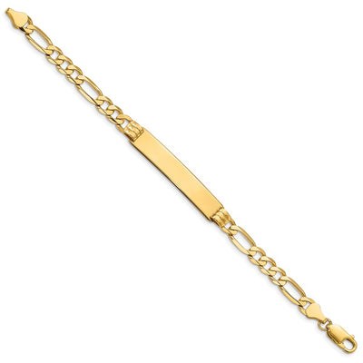 14K Polished Solid Chain/Solid Plate Figaro Link Plate ID Bracelet, 8 x 8mm