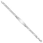 14K White Gold Polished Solid Chain/Solid Plate Figaro Link Soft Diamond Shape Plate ID Bracelet view
