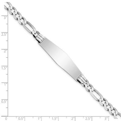 14K White Gold Polished Solid Chain/Solid Plate Figaro Link Soft Diamond Shape Plate ID Bracelet