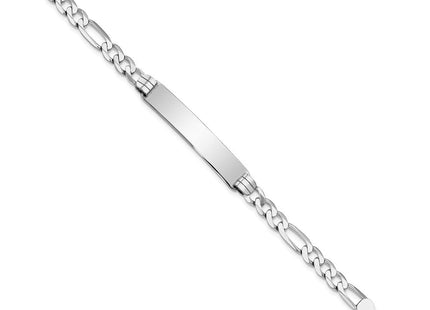 14k White Gold Polished Solid Chain/Solid Plate Figaro Link 38. Plate ID Bracelet (Style FIG160IDW-7)