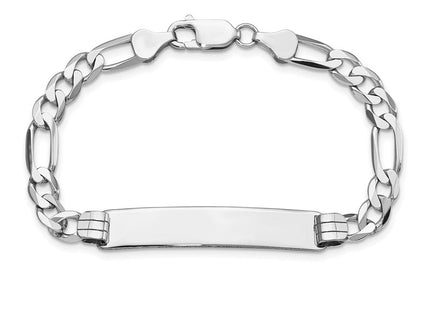 14k White Gold Polished Solid Chain/Solid Plate Figaro Link 38. Plate ID Bracelet (Style FIG160IDW-7)