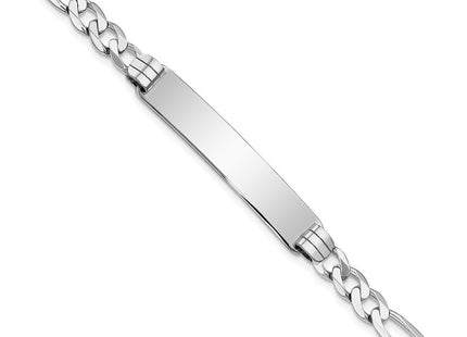 14k White Gold Polished Solid Chain/Solid Plate Figaro Link 38. Plate ID Bracelet (Style FIG160IDW-7)