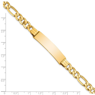 14K Polished Solid Chain/Solid Plate Figaro Link Plate ID Bracelet, 8 x 10mm