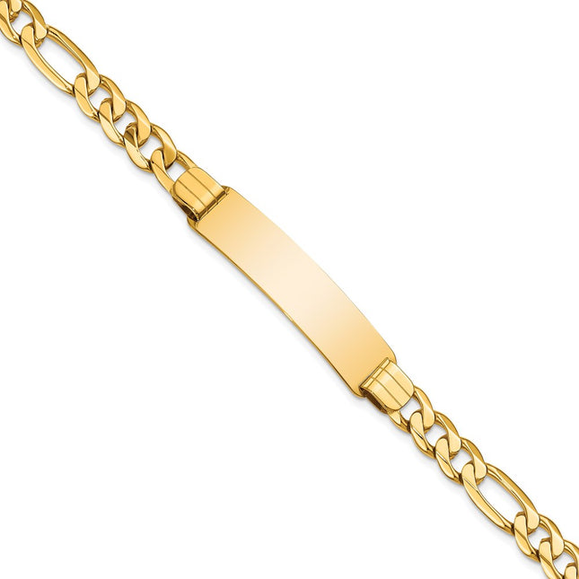 14k Polished Solid Chain/Solid Plate Figaro Link Plate ID Bracelet, 8 x 10mm