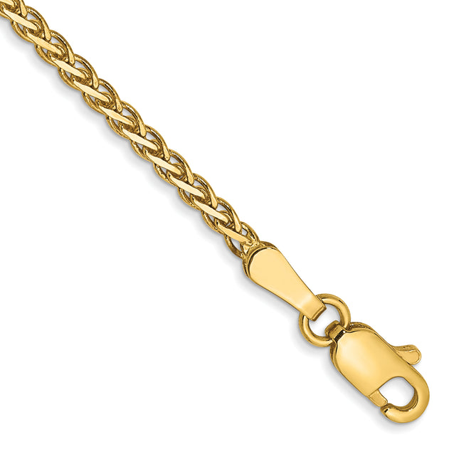 14K Flat Wheat with Lobster Clasp Bracelet, 7 x 1.9mm