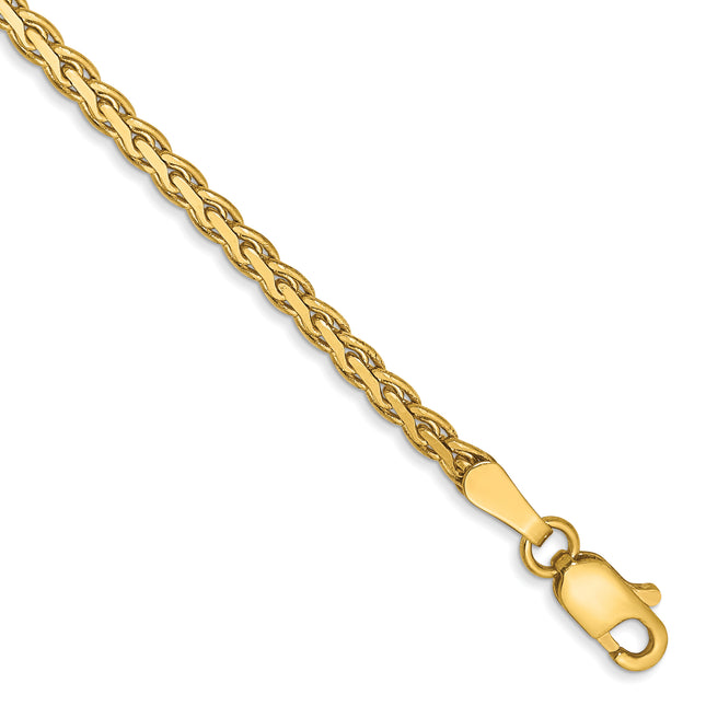 14K Flat Wheat with Lobster Clasp Bracelet, 7 x 2.3mm