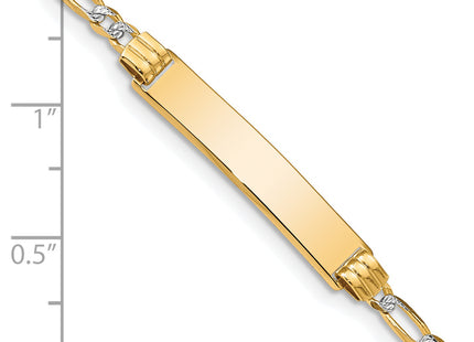 14k Polished with Rhodium Pav Solid Chain/Solid Plate Figaro Link 25. Plate ID Bracelet