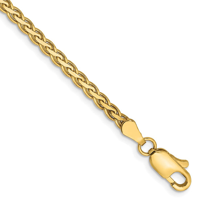 14K Flat Wheat with Lobster Clasp Bracelet, 7 x 2.8mm