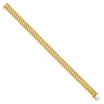 14K Polished and Satin Mens Fancy Link Bracelet, 8 x 8mm