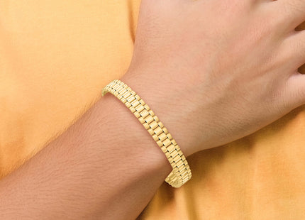 14k Polished and Satin Mens Fancy Link Bracelet, 8 x 8mm
