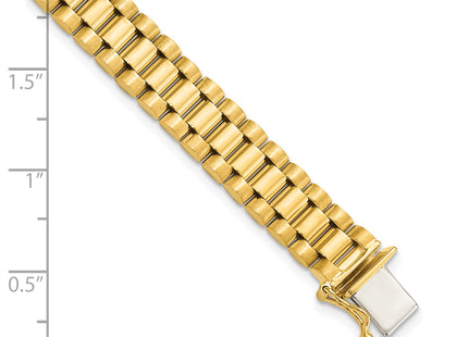 14k Polished and Satin Mens Fancy Link Bracelet, 8 x 8mm