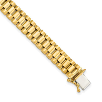 14K Polished and Satin Mens Fancy Link Bracelet, 8 x 8mm