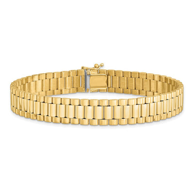 14K Polished and Satin Mens Fancy Link Bracelet, 8 x 10mm