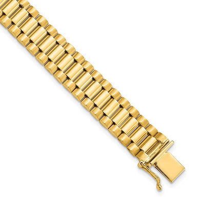 14K Polished and Satin Mens Fancy Link Bracelet, 8 x 10mm