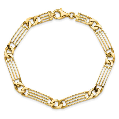 14K Polished Fancy Curb Link and Bars Bracelet