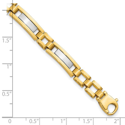 14K Two-tone Polished and Satin Fancy Bar Link Mens Bracelet