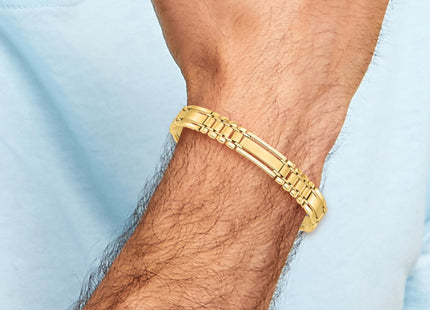 14k Polished and Satin Fancy Bar Link 8. Mens Bracelet, 8.5 x 8.8mm