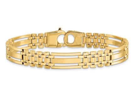 14k Polished and Satin Fancy Bar Link 8. Mens Bracelet (Style GB254-8.75)