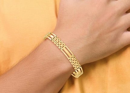 14k Polished and Satin Fancy Bar Link 8. Mens Bracelet (Style GB254-8.75)