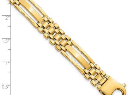 14k Polished and Satin Fancy Bar Link 8. Mens Bracelet (Style GB254-8.75)