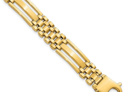 14k Polished and Satin Fancy Bar Link 8. Mens Bracelet (Style GB254-8.75)