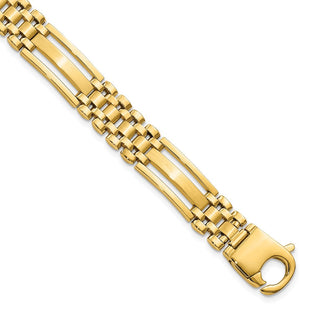 14k Polished and Satin Fancy Bar Link 8. Mens Bracelet (Style GB254-8.75)