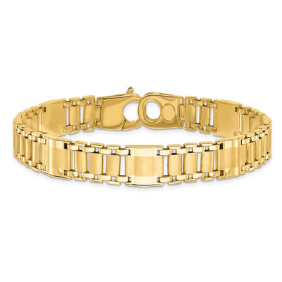 14K Satin and Polished Fancy Link Mens Bracelet
