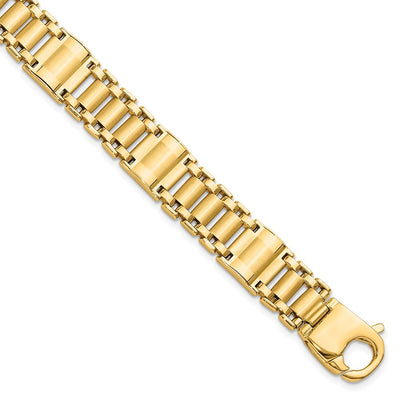 14K Satin and Polished Fancy Link Mens Bracelet