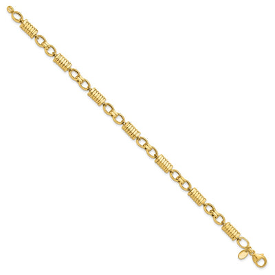 14K Polished and Grooved Fancy Link Mens Bracelet