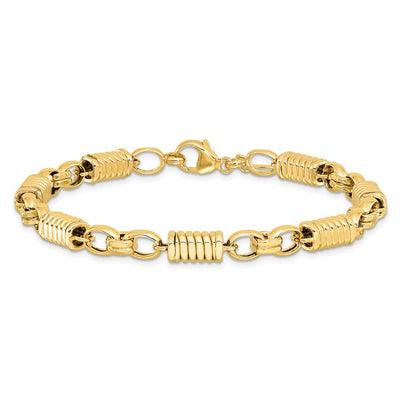 14K Polished and Grooved Fancy Link Mens Bracelet