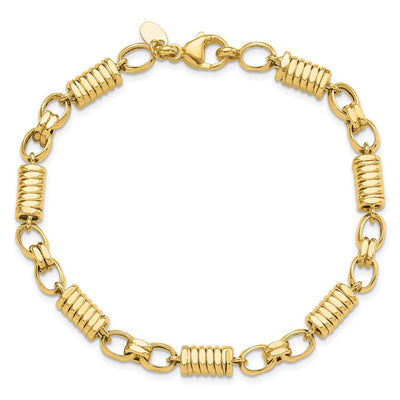 14K Polished and Grooved Fancy Link Mens Bracelet