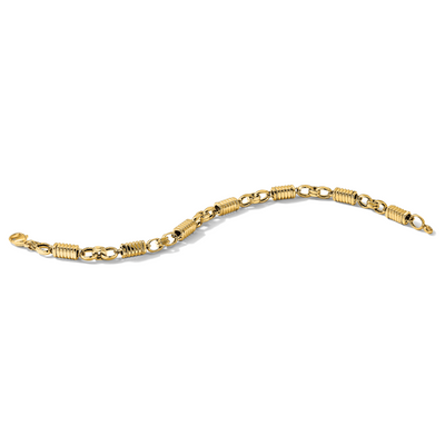 14K Polished and Grooved Fancy Link Mens Bracelet
