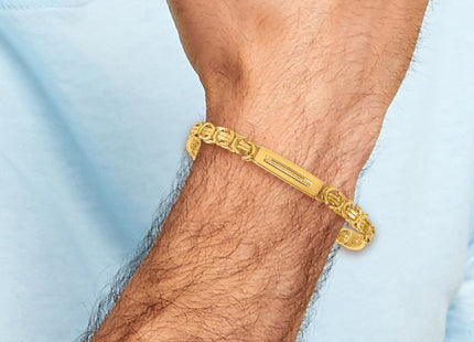 14k Polished Fancy Link and Textured Bars Mens Bracelet