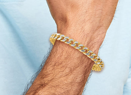 14k with White Rhodium Pave Textured Flat Curb Chain 8. Mens Bracelet