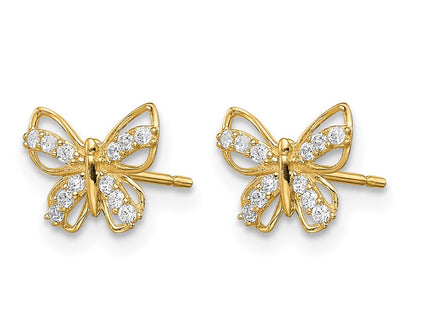14K gold cubic zirconia butterfly stud earrings, alternate view