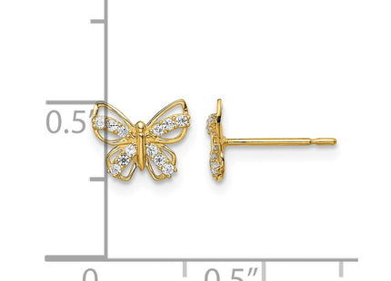 14K gold cubic zirconia butterfly stud earrings, further view