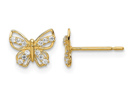 14K gold cubic zirconia butterfly stud earrings