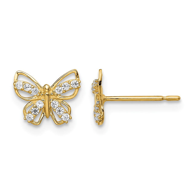 14k Madi K Butterfly CZ Stud Earrings, 6.3mm