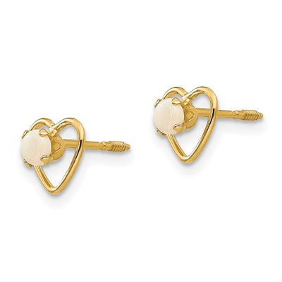 14K Madi K Imitation Opal Birthstone Heart Screwback Earrings