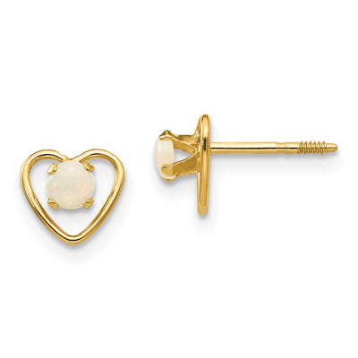 14K Madi K Imitation Opal Birthstone Heart Screwback Earrings