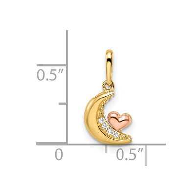 14K Two-tone Madi K CZ Moon with Heart Pendant