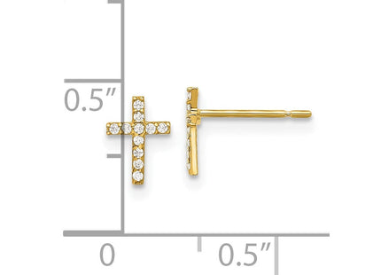 14k Madi K Polished CZ Cross Post Earrings (Style GK1168)