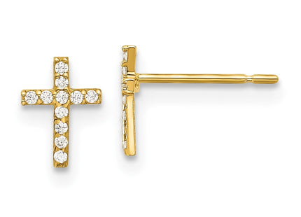 14k Madi K Polished CZ Cross Post Earrings (Style GK1168)