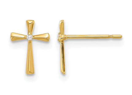 14K gold cubic zirconia cross earrings