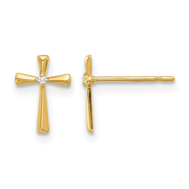 14k Madi K Polished CZ Cross Post Earrings, 9.4 x 6.6mm