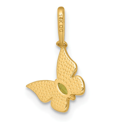 14K Madi K Polished White Enamel and Green CZ Butterfly Childrens Charm / Pendant