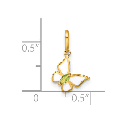 14K Madi K Polished White Enamel and Green CZ Butterfly Childrens Charm / Pendant