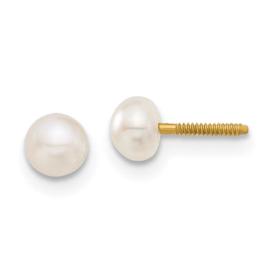 14K Madi K White Button Freshwater Cultured Pearl Screwback Post Earrings