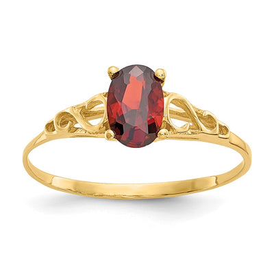 14K gold garnet ring, synthetic stone